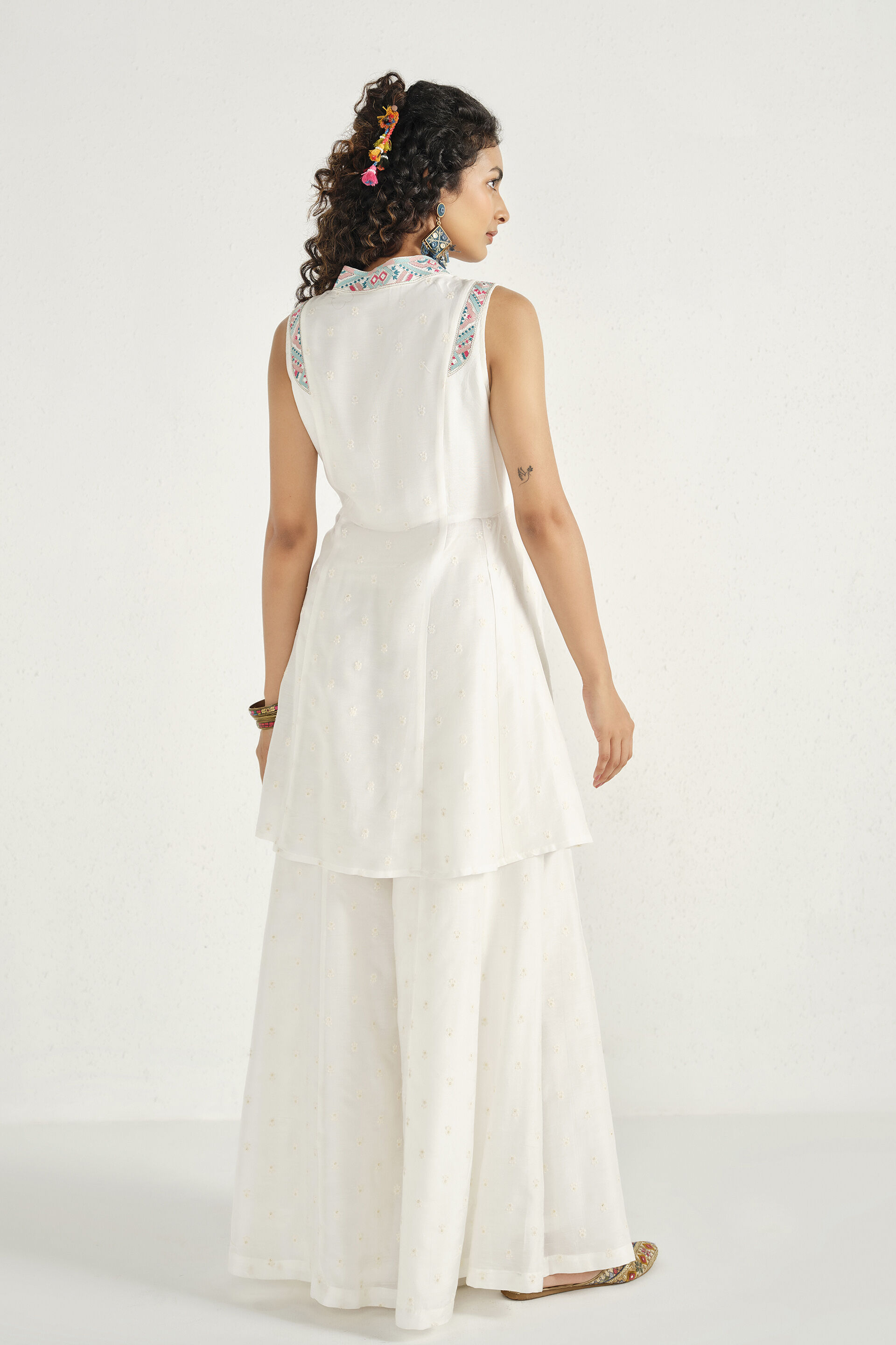 Whispering White Embroidered Sharara Set, White, image 6
